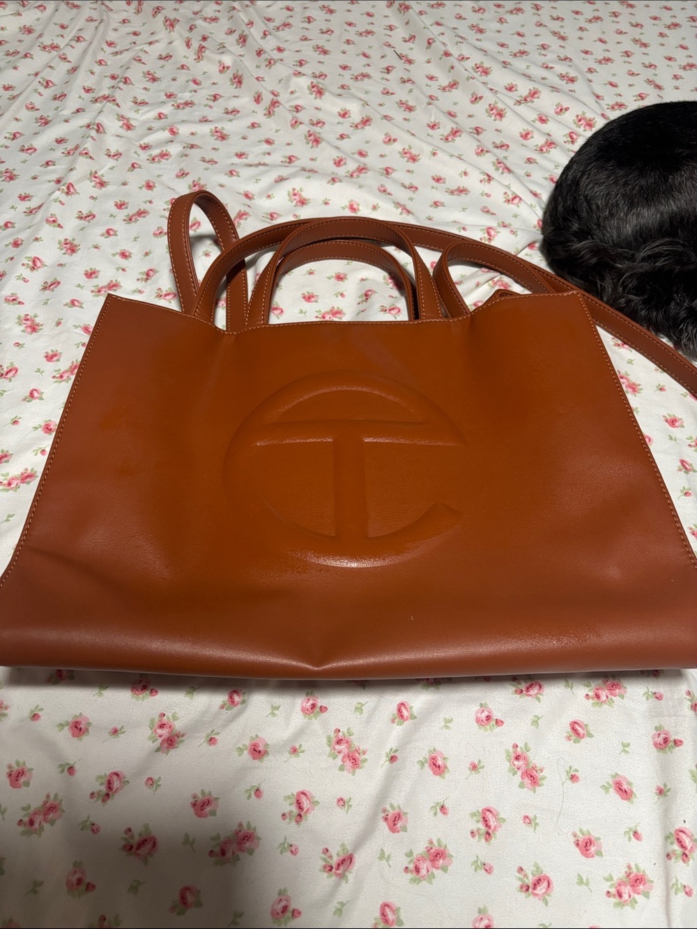 Telfar Brown Leather Shopping Tote with Embossed Logo